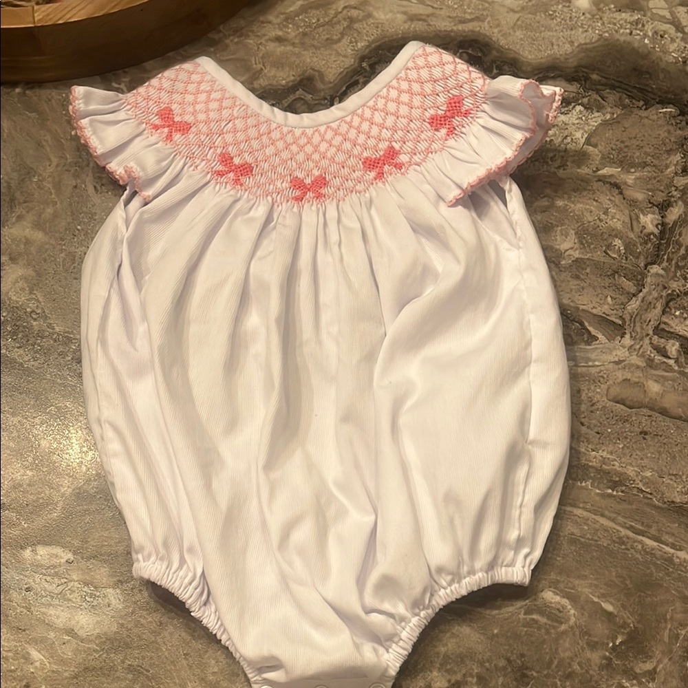 Pink and White Smocked Baby Romper